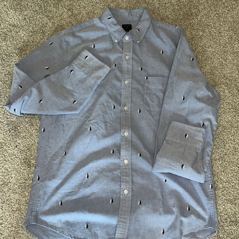 Flex- J.Crew haberdashery Blue Chambray Sailboat sailing yacht club casual shirt